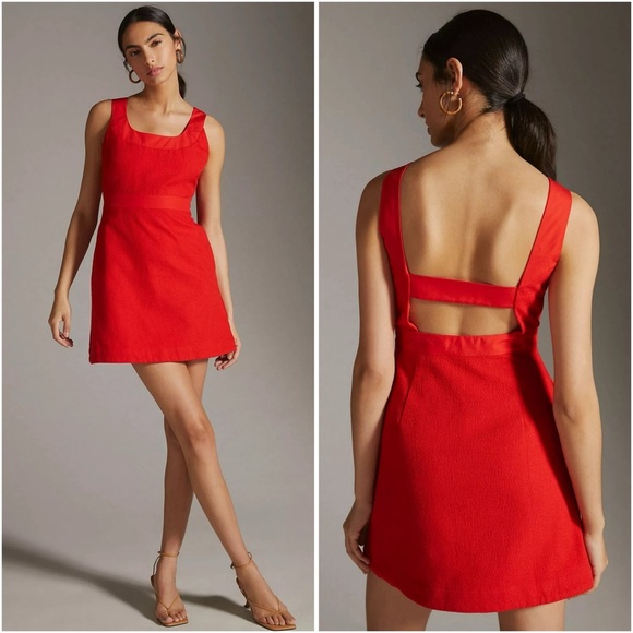 Anthropologie Dresses & Skirts - NWT • Maeve Sleeveless Red Scoop Neck Mini Dress Sz 10 Party‎ Cocktail Holiday